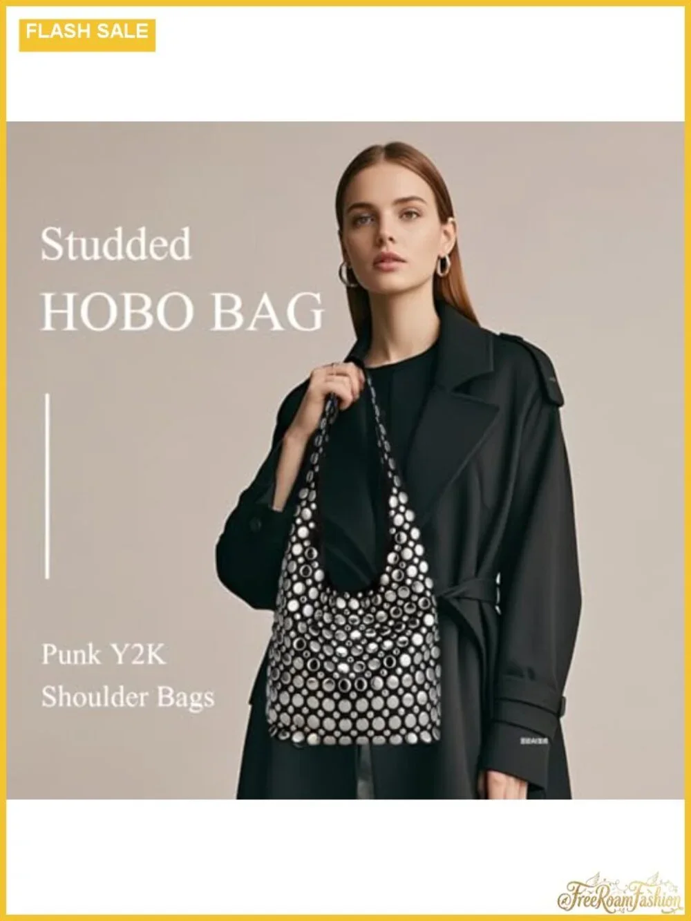 Studded Y2K Hobo Shoulder Bag Faux Leather Punk Underarm Tote Handbag